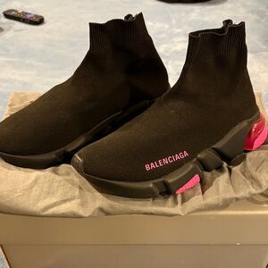 Balenciaga Women's Black Sneakers with Pink Highlights